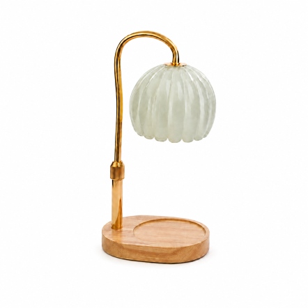 Milk Glass Lamp - Gold and Wood